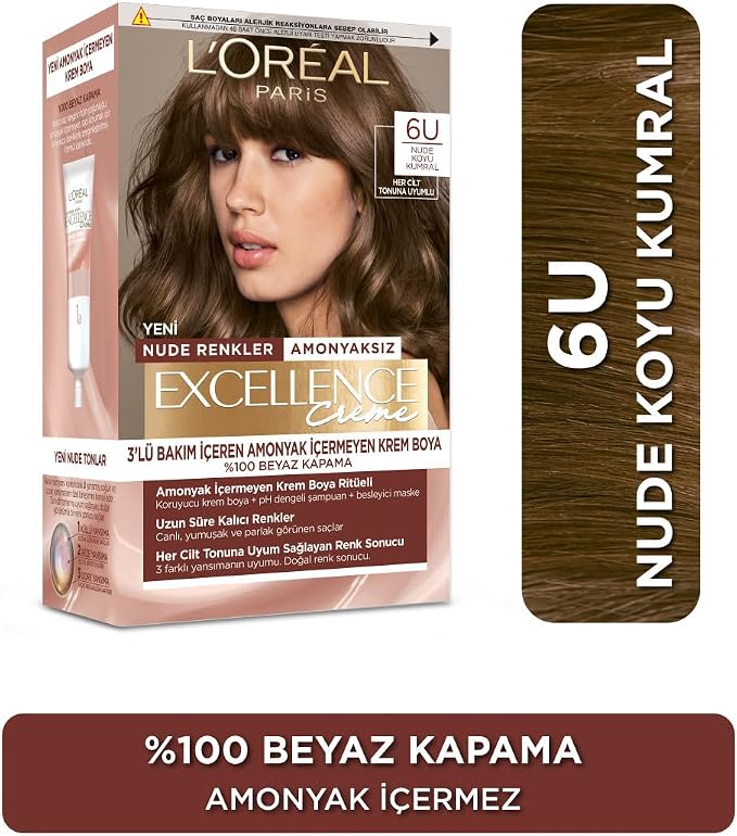 L’Oréal Paris Excellence Creme Nude Renkler Saç Boyası – 6U Nude Koyu Kumral