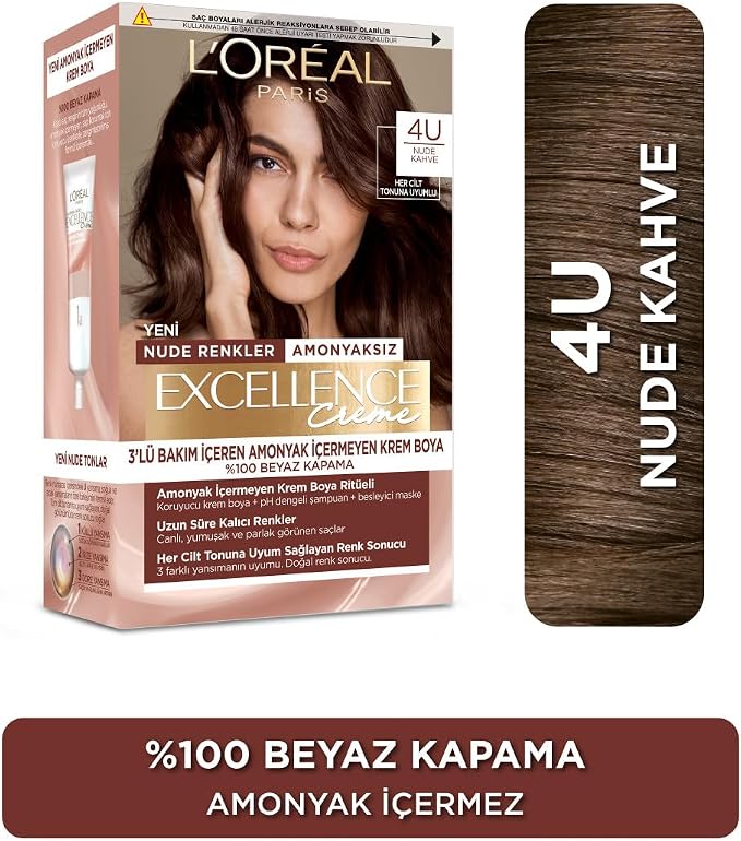 L’Oréal Paris Excellence Creme Nude Renkler Saç Boyası – 4U Nude Kahve