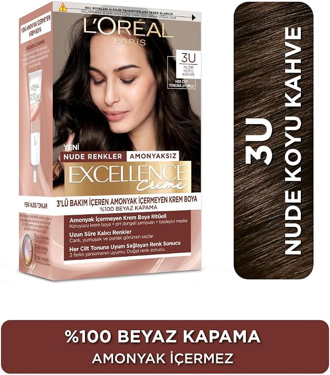 L’Oréal Paris Excellence Creme Nude Renkler Saç Boyası – 3U Nude Koyu Kahve