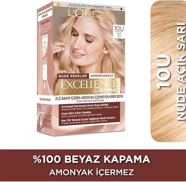 L’Oréal Paris Excellence Creme Nude Renkler Saç Boyası – 10U Nude Açık Sarı