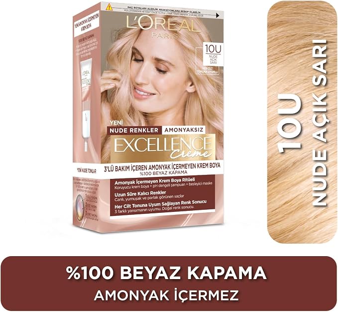 L’Oréal Paris Excellence Creme Nude Renkler Saç Boyası – 10U Nude Açık Sarı