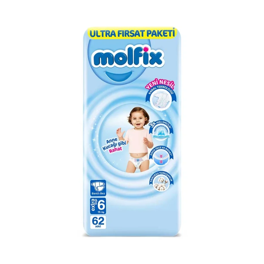 Molfix Ultra Fırsat Paketi Extra Large 6 Beden Bebek Bezi 62 Adet